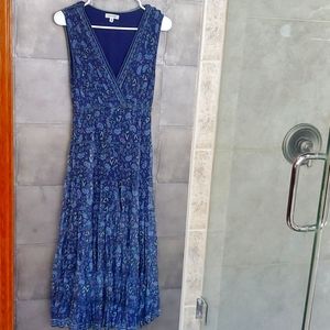 🧿 MAX STUDIO blue navy floral sleeveless midi dress size M medium